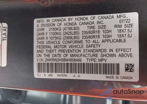 2022 Honda Cr-V Awd Ex from USA, damaged, VIN 2HKRW2H58NH658466